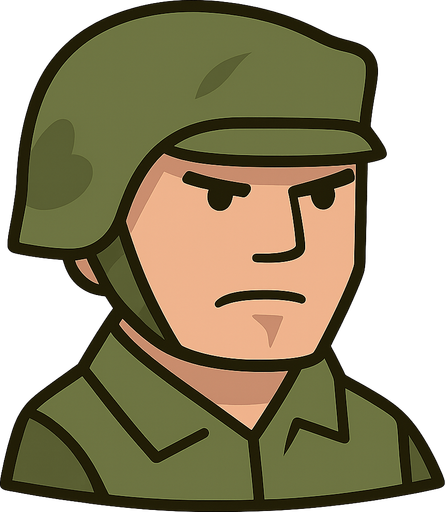 soldier. No background. Transparent background. Blank background. No shadows. 2d. In-Game asset. flat