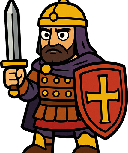 Animasyon çizgi dizi tarzında bir bizans askeri.
In-Game asset.  2d.  High contrast.  No shadows