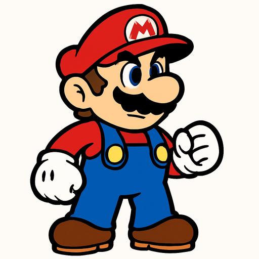 MARİO.
In-Game asset.  2d.  High contrast.  No shadows