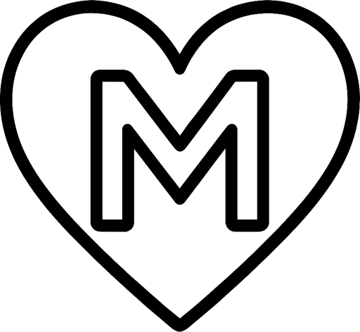 Kalp içinde bir m harfi çiz.sadece sınır çizgileri olsın arkaplan yok

In-Game asset.  2d.  High contrast.  No shadows