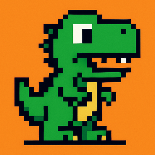 Make it 8 bit style dinosaur cartoon character.
In-Game asset.  High contrast.  No shadows