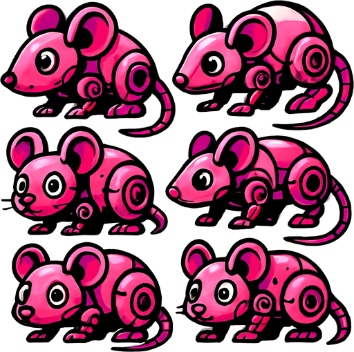 Varios Ratones robot rosa.
In-Game asset.  2d.  High contrast.  No shadows
