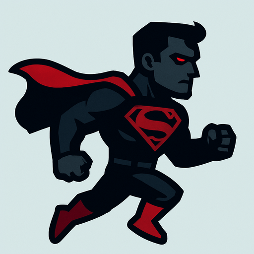 Dark superman 2d game.
In-Game asset.  2d.  High contrast.  No shadows