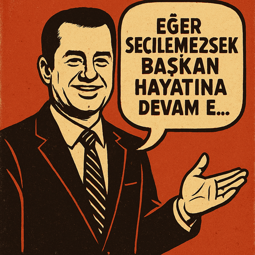 Bir iş adamı karakteri oluştur , Acun ılıcalıya benzesin karakter. Karakterin  üstünde konuşma balonuna benzer bir balon olsun. Bu balonun içinde "Eğer seçilemezsek başkan hayatına devam e..." yazsın . Görsel Retro temada olsun !.
In-Game asset.  2d.  High contrast.  No shadows