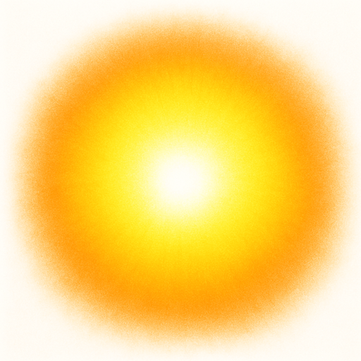 A radial gradient burst texture

```
- Center: Pure white (#FFFFFF) at 100% opacity
- 25% radius: Bright yellow (#FFFF88) at 90% opacity  
- 50% radius: Orange (#FFAA00) at 60% opacity
- 75% radius: Light orange (#FF6600) at 20% opacity
- Edge: Transparent (0% opacity)
- Shape: Perfect circle with soft, feathered edges
- No hard boundaries - everything should blend smoothly.
In-Game asset.  2d.  High contrast.  No shadows