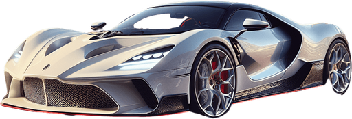 top full view luxury white sports car with a red ribbon