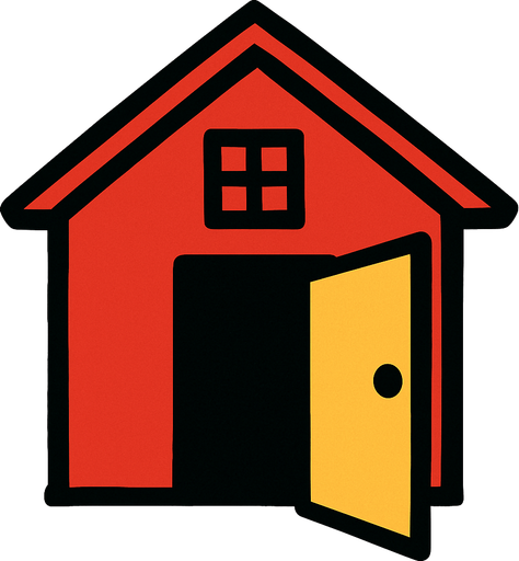 red house, open door looking left.
In-Game asset.  2d.  High contrast.  No shadows