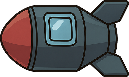 Bomb shaped spaceship. No background. Transparent background. Blank background. No shadows. 2d. In-Game asset. flat