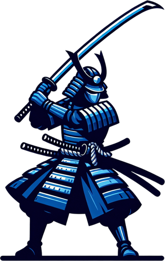 blue armored samurai with long katana.
Single Game Texture.  In-Game asset.  Blank background.  High contrast.  No shadows