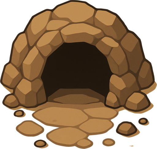 Una cueva de entrada grande.
In-Game asset.  2d.  High contrast.  No shadows. Vista superior. Lineless. Chibi