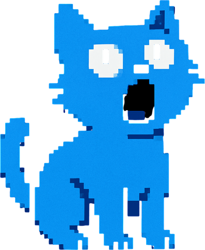 Haz un sprite de un gato azul sin pupilas con la boca abierta mirando arriba.
In-Game asset.  2d.  High contrast.  No shadows