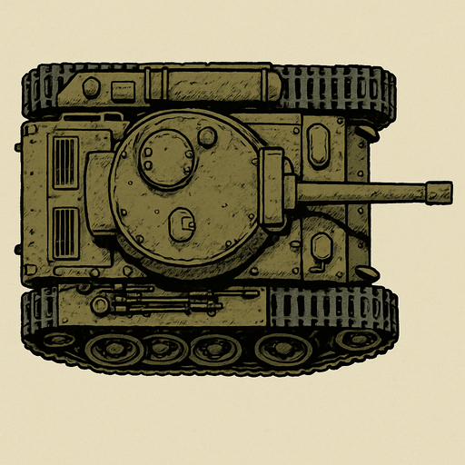 military, old, tank, top view.
In-Game asset.  2d.  High contrast.  No shadows