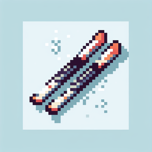 pixel art of skiis . Single Game Texture. In-Game asset. 2d. Blank background. High contrast. No shadows.
