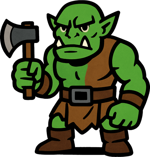 Orc holding a small axe.
In-Game asset.  2d.  High contrast.  No shadows