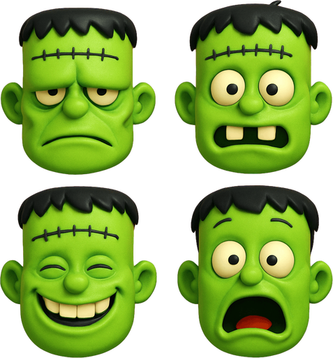 3D frankenstein Scary and funny cute face meme. different faces look. face only
In-Game asset.  3D.  High contrast.  No shadows