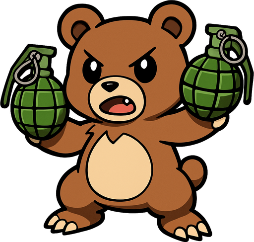 MONSTRINHO URSO PARDO COM GRANADAS NO ESTILO POKÉMON E DIGIMON.
In-Game asset.  2d.  High contrast.  No shadows