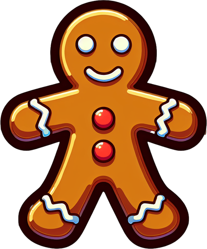 A gingerbread man. Single Game Texture. In-Game asset. 2d. Blank background. High contrast. No shadows.