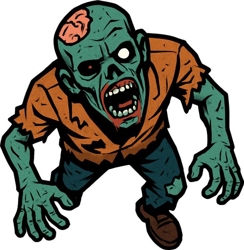 Üstten görünümlü zombi.
In-Game asset.  2d.  High contrast.  No shadows