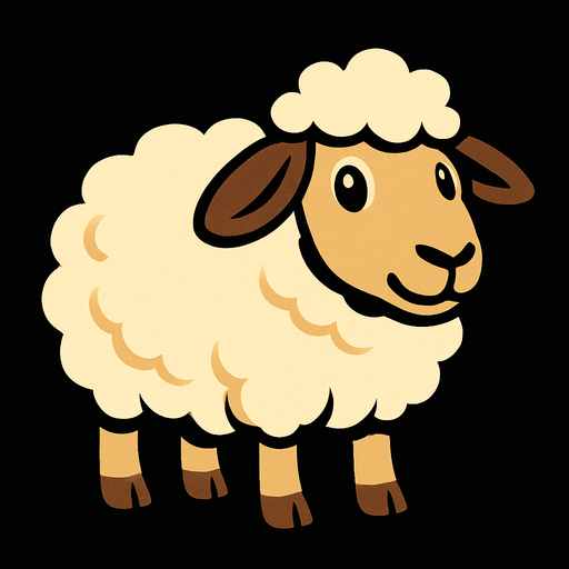 sheep with black background.
In-Game asset.  2d.  High contrast.  No shadows