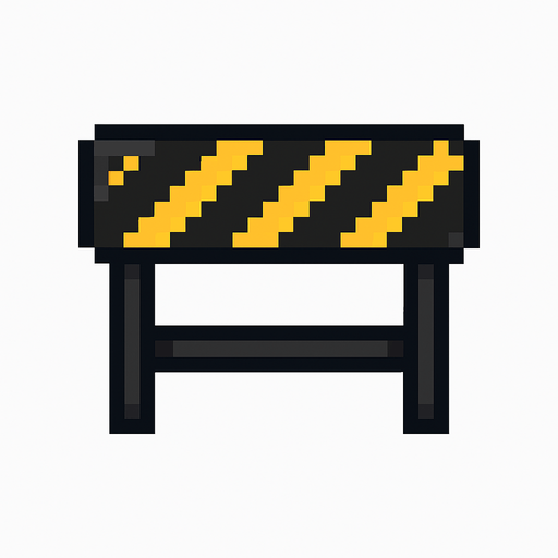 a black barricade with yellow lines on it but pixel art style
. No background. Transparent background. Blank background. No shadows. 2d. In-Game asset. flat