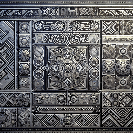 silver milenium ancient ball pattern.
Single Game Texture.  In-Game asset.  2d.  Blank background.  High contrast.  No shadows