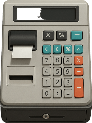 Üstten Bakış Yazar Kasa - Yazısız - Gerçekçi.
In-Game asset.  2d.  High contrast.  No shadows