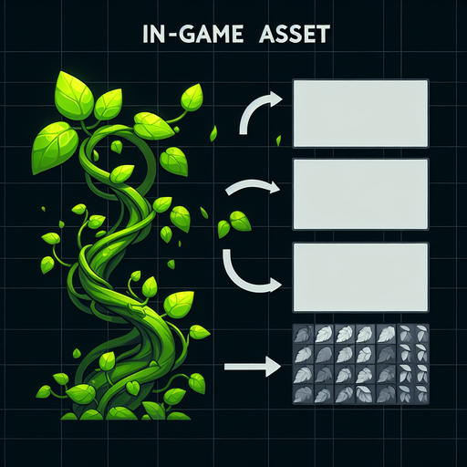 One green vine
Single Game Texture. In-Game asset. 2d. Blank background. High contrast. No shadows.