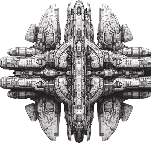 A cool looking spaceship viewed from above
Single Game Texture. In-Game asset. 2d. Blank background. High contrast. No shadows.