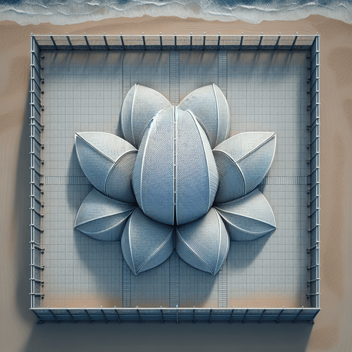 Zenith view of Dune's Wind Trap power facility square fence.
Ressembles a bit to Sydney's Opera. Zenith view Directly from above.