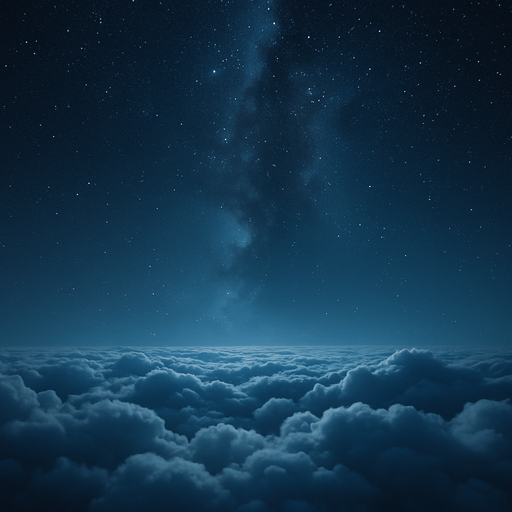above the clouds by a bright night, no visible moon
Photorealistic