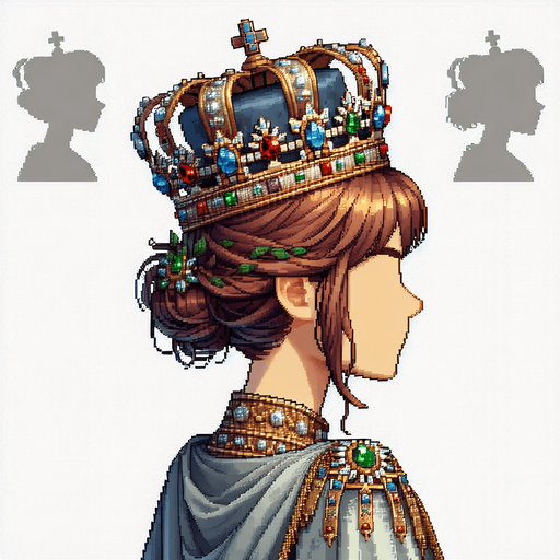 Queen with crown.
Single Game Texture.  In-Game asset.  2d.  Blank background.  No shadows