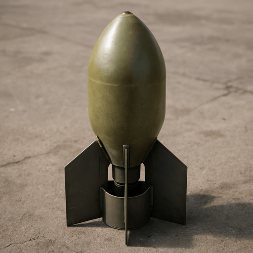 Photorealistic aircraft bomb, behind view