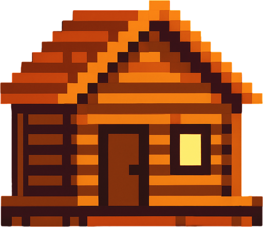 casa de madera de pixeles.
In-Game asset.  2d.  High contrast.  No shadows. casa de madera