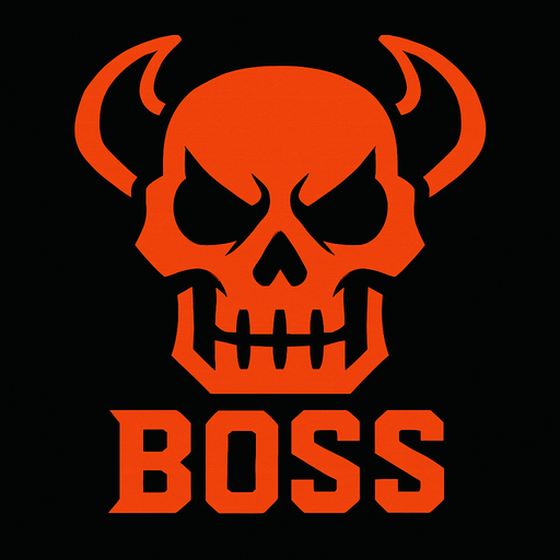 boss logo skull head.
In-Game asset.  2d.  High contrast.  No shadows