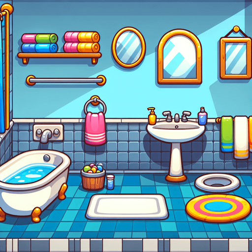 Bathroom cartoony.
In-Game asset.  2d.  High contrast.  No shadows