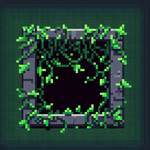 a dark green box surrounded by vines, pixel art
Single Game Texture. In-Game asset. 2d. Blank background. High contrast. No shadows.