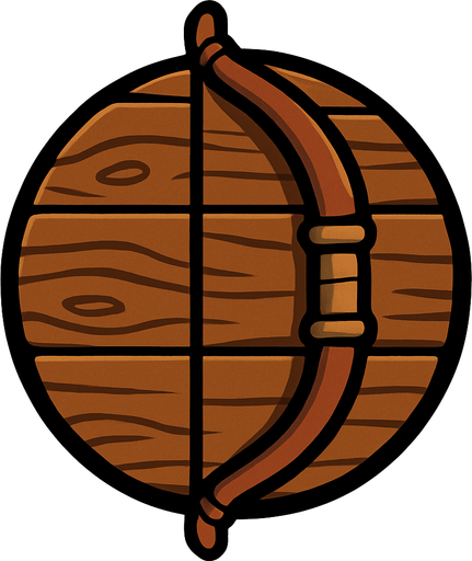 Sprite for the simple turret: a circle of wood with a bow..
In-Game asset.  High contrast.  No shadows