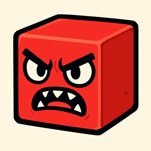 mad red cute cube sprite.
In-Game asset.  2d.  High contrast.  No shadows