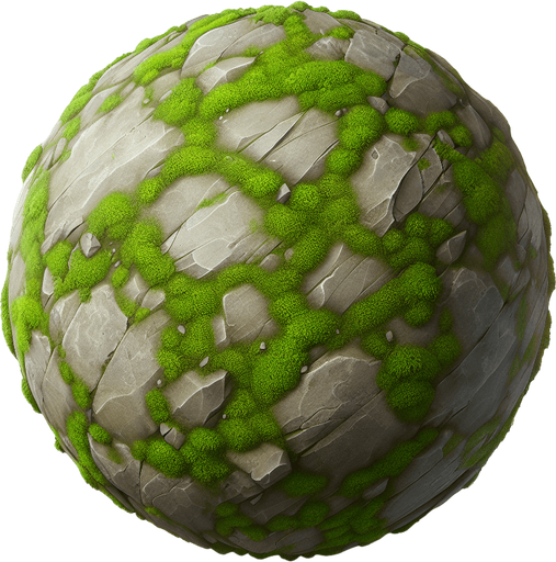 una piedra redonda musgosa.
Single Game Texture.  In-Game asset.  2d.  Blank background.  High contrast.  No shadows