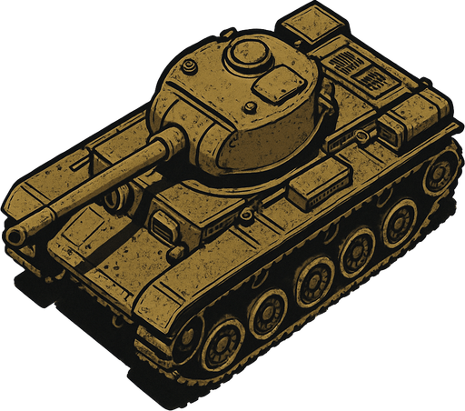 military, old, tank, top view.
In-Game asset.  2d.  High contrast.  No shadows