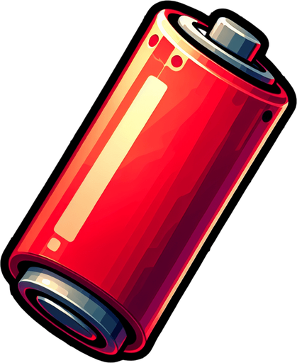 create a red batery.
Single Game Texture.  In-Game asset.  2d.  Blank background.  High contrast.  No shadows