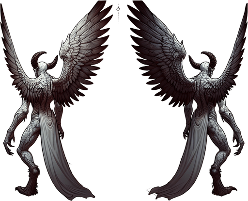 Winged daemon side view Single Game Texture. In-Game asset. 2d. Blank background. High contrast. No shadows.