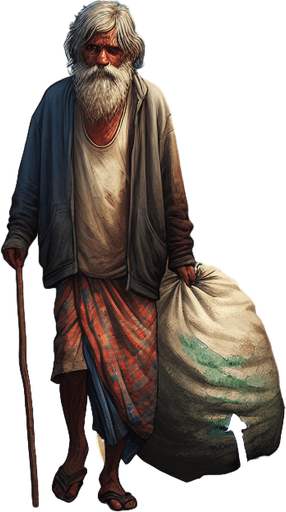 Бомж идёт.
Single Game Texture. In-Game asset. 2d. Blank background. High contrast. No shadows.