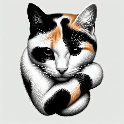 tricolor cat-arm slightly bent, top view.