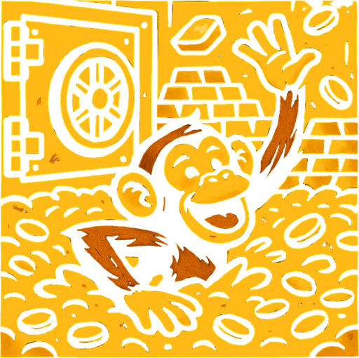 Let the background be a safe full of gold and the monkey swimming in money..
In-Game asset.  2d.  High contrast.  No shadows