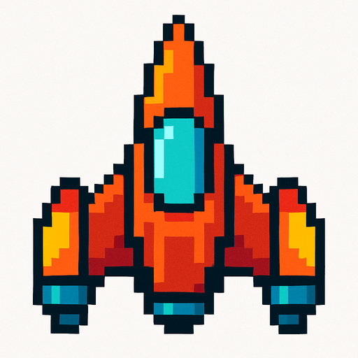pixel shaceship facing foward.
In-Game asset.  2d.  High contrast.  No shadows