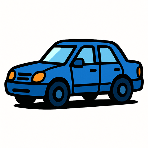 Mavi Bir araba.
In-Game asset.  2d.  High contrast.  No shadows
