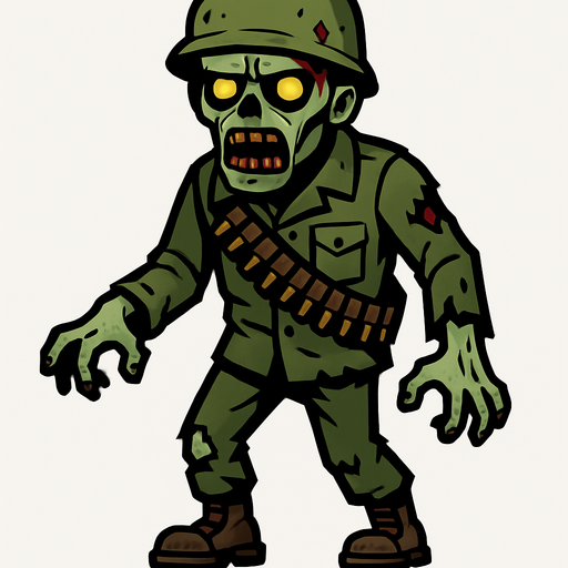 Soldier zombie.
In-Game asset.  2d.  High contrast.  No shadows