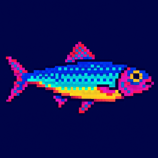 A sardine. 80s arcade machine graphics. 
Swimming Side profile.
In-Game asset.  2d.  High contrast.  No shadows
