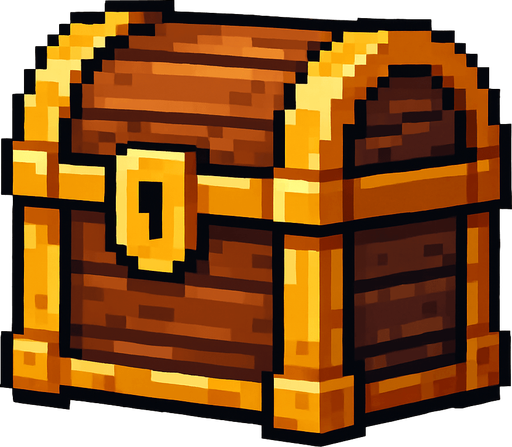 pixel tahta bir hazine kutusu.
In-Game asset.  2d.  High contrast.  No shadows